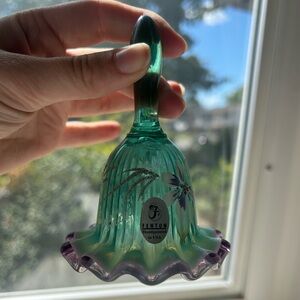 Fenton Green and Purple Handcrafted Glass Bell